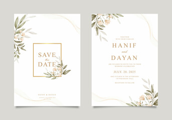 Beautiful wedding invitation template set with watercolor floral