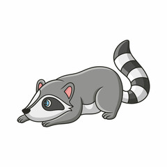 animals cartoon illustration The raccoon is climbing a large tree trunk that floats in the river in a prone position