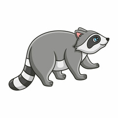 animals cartoon illustration The raccoon is climbing a large tree trunk that fell in the middle of the forest