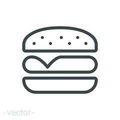 Hamburger icon. Simple outline style. Cheeseburger, fast food concept. Vector illustration isolated on white background. Editable stroke EPS 10.