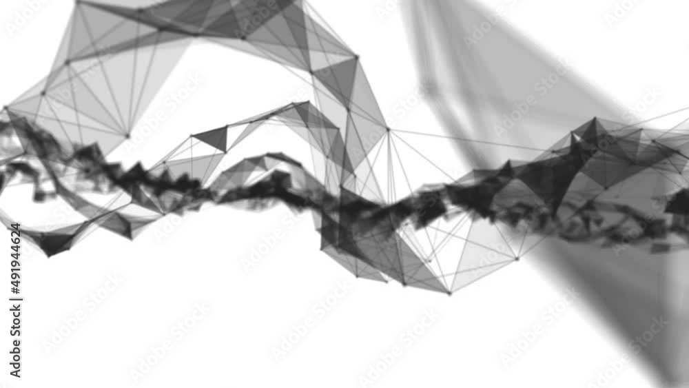 Poster Plexus fantasy abstract technology. Abstract geometric background with moving lines, dots and triangles. Science. Medicine and technology. Loop animations