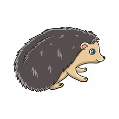 animals cartoon illustration the hedgehog walks on the trunk of a big fallen tree near the river