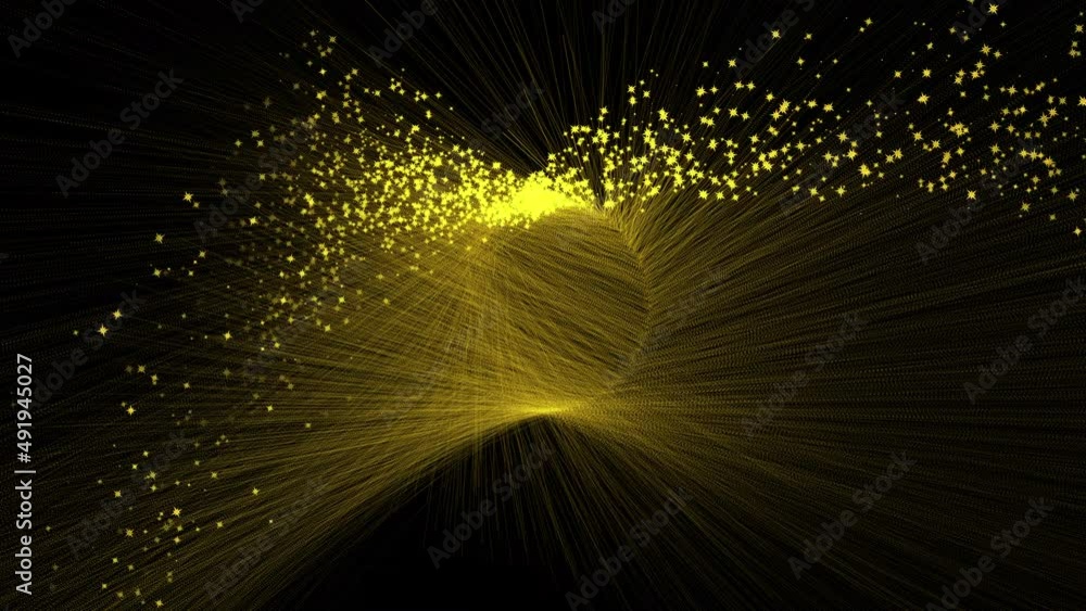 Poster looped yellow glow star particles motion symmetrical splash swing 4k 3d rendering abstract futuristi