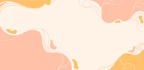 Vector illustration of abstract background set. Pink orange pastel wavy shape and line decoration in simple trendy style with copy space for text poster, greeting card, stories design template