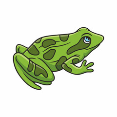 animals cartoon illustration a frog sitting on a big tree trunk which is very humid with mud and fungus nearby