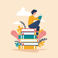 World book day - Boy  reading illstration