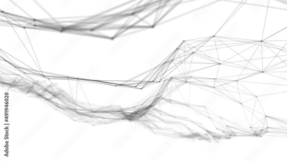 Poster Plexus fantasy abstract technology. Abstract geometric background with moving lines, dots and triangles. Science. Medicine and technology. Loop animations