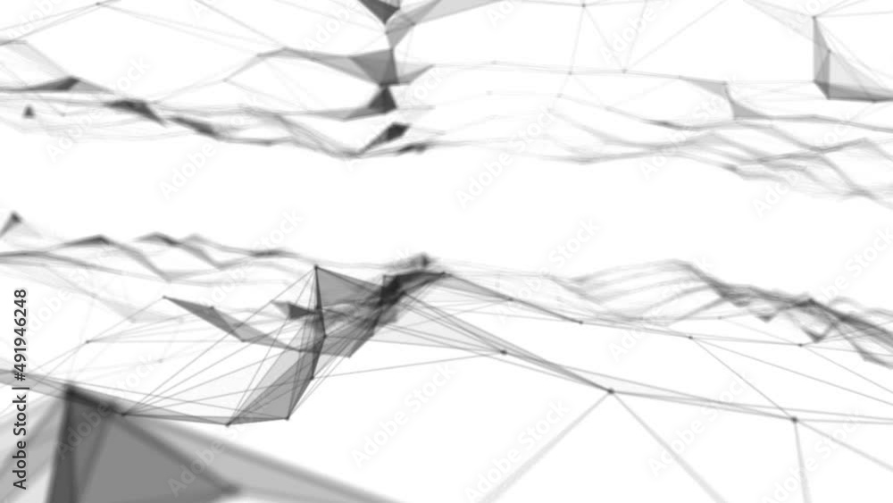 Poster Plexus fantasy abstract technology. Abstract geometric background with moving lines, dots and triangles. Science. Medicine and technology. Loop animations