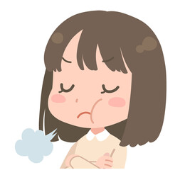 腹を立てる女の子のイラスト　腕組み