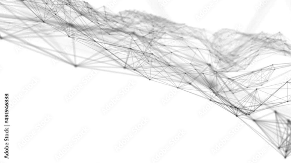Poster Plexus fantasy abstract technology. Abstract geometric background with moving lines, dots and triangles. Science. Medicine and technology. Loop animations