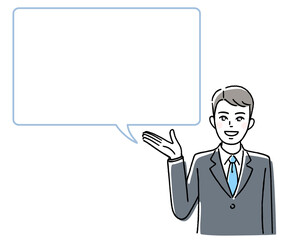 説明する若いビジネスマンと吹き出し