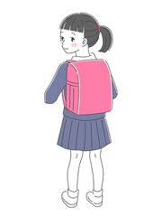 ランドセルを背負った笑顔の小学生の女の子のイラスト素材