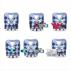 Character reporter blue school vest cute mascot with microphone