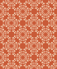 Abstract geometric background with light silhouette tulip flowers on muted coral background Retro limited color palette
