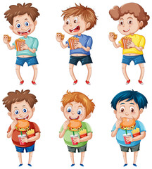 Set of young people doing different actions