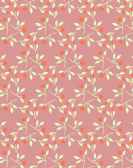 Simple pattern with small coral red tulips in limited colors Baby doll Ditsy floral print