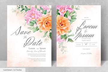 Realistic Watercolor Floral Wedding Invitation Card Template with Hand Drawn Flower and Leaves
