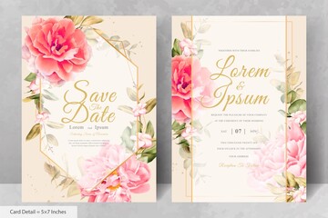 Fototapeta na wymiar Realistic Watercolor Floral Wedding Invitation Card Template with Hand Drawn Flower and Leaves