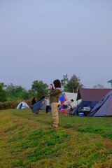 Rest day, camping tent see the beautiful nature