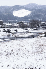 京都　鴨川の雪景色
