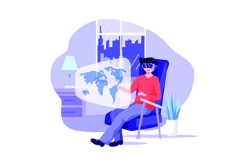 Virtual Reality Illustration concept. Flat illustration isolated on white background.