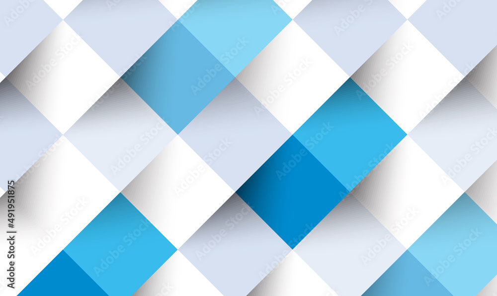 Poster abstract 3d white and blue geometric background with shadow. checkerboard texture. square abstract b
