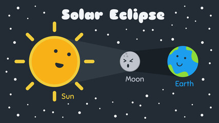 Solar Eclipse Illustrator in Kawaii Doodle Cartoon Character Style. Suitable for Children Book.