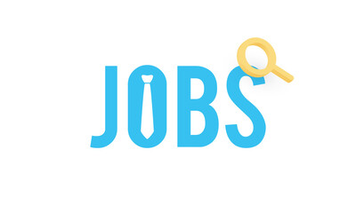 Jobs with necktie and magnifying glass, Jobs searching design for poster or banner vector
