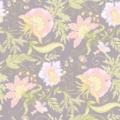 Möbelaufkleber Fantasy flowers in retro, vintage, jacobean embroidery style. Seamless pattern, background. Vector illustration. © Elen  Lane