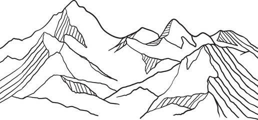 Abstract hand drawn mountain landscape illustration - obrazy, fototapety, plakaty