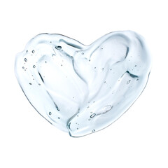 Cosmetic cream transparent liquid gel serum texture heart shape with micro bubble on white...