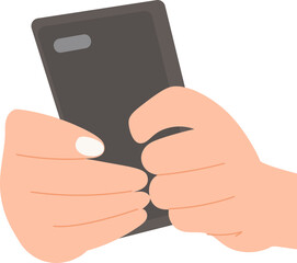 Hand holding black smartphone illustration.