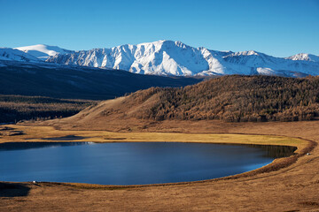 Lake and mountains. Landscape of Altai. Lake Dzhangyzkel, Altai