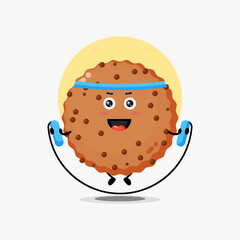 Cute chocolate cooki character doing jump rope