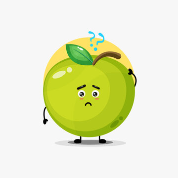 Cute green apple character confused