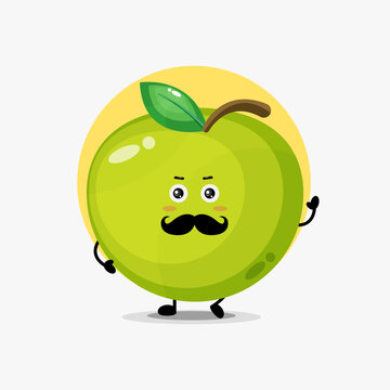 Cute green apple character with mustache