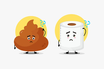 Cute poop and toilet paper character confused
