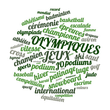 Illustration JO en nuage de mots avec un fond transparent