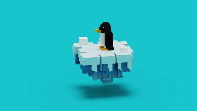 Footage of Straight Movement Penguin And The Floating Snow Island. With black, orange, white and blue color scheme and using 4K Resolution