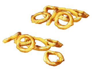 手描き水彩のオニオンリングイラストワンポイントラインセット