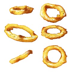 積める・手描き水彩のオニオンリングイラストセット