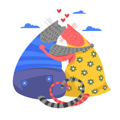 embrace. vector illustration of hugs. two cute cats. manifestation of love
