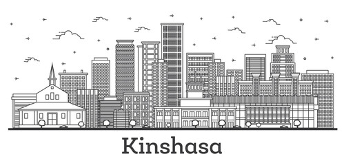 Fototapeta premium Outline Kinshasa Congo City Skyline with Modern and Historic Buildings Isolated on White.