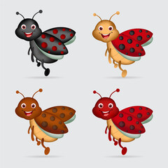 Collection of ladybug cartoon design. Pack of ladybug cartoon design icon concept. 