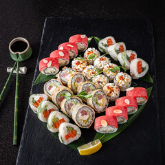 sushi on the black background