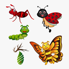 Collection of insect cartoon design. Pack of bug cartoon design icon concept. Set of insect character.