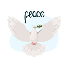 A dove of peace with an olive twig. Cartoon design.
