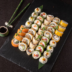 sushi on the black stone