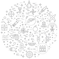 Fototapeta premium Simple Set of weapon and Military Related Vector Line Illustration. Contains such Icons as combat, gun, revolver, bullet, bomb, toxic, aim, knife, missile and Other Elements.
