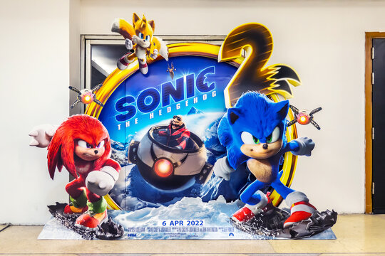 BANGKOK, THAILAND, 10 March 2022 - A beautiful standee of a movie called Sonic the hedgehog 2 display at the cinema to promote the movie